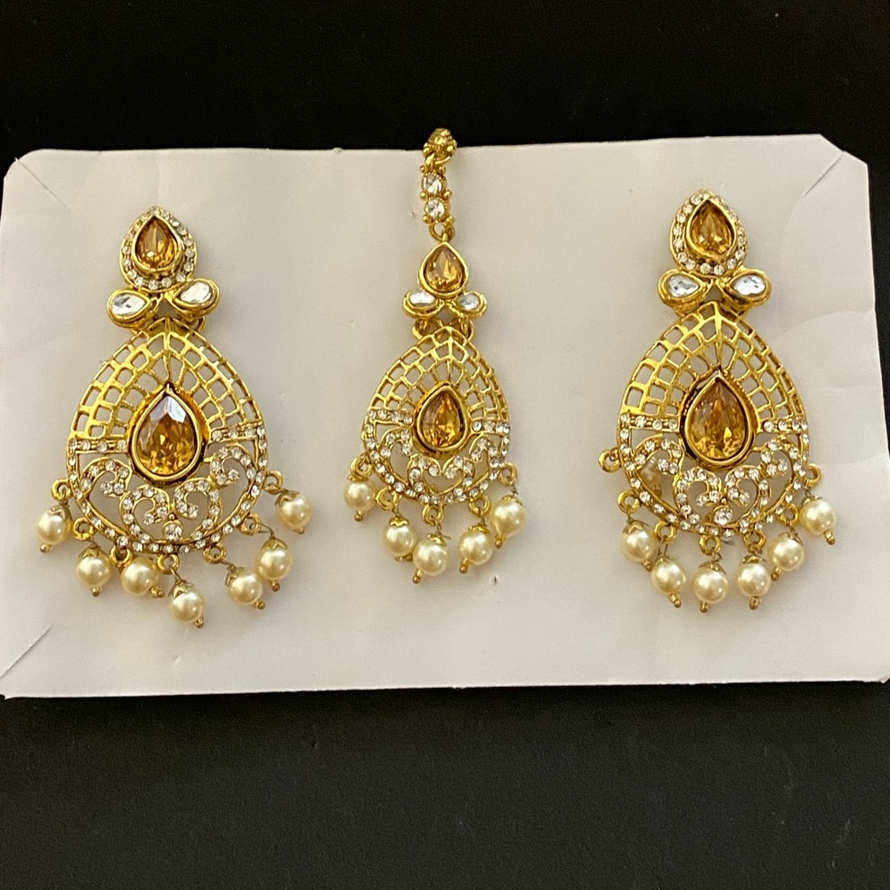 🆕 Bollywood style Earrings Maangteeka Set Traditional Jewelry